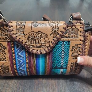 Peruvian Brown and‎ Multicolor Patterned Women Bag